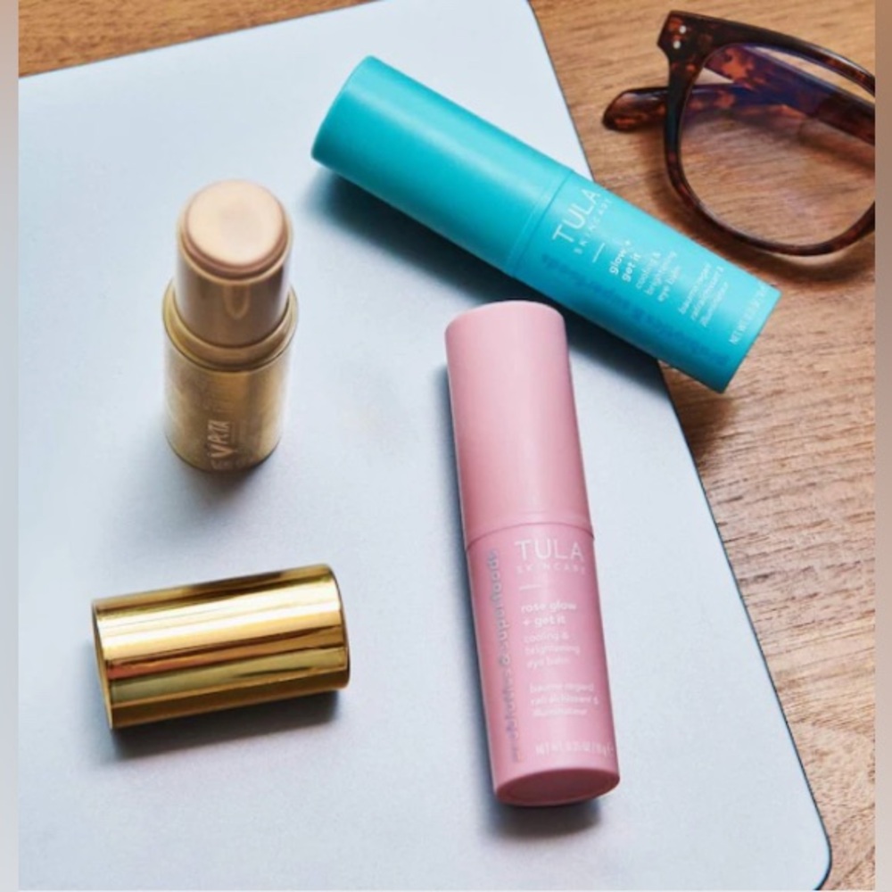 NIB TULA Skincare Rose glow+ get it cooling brightening eye balm 0.35 Oz